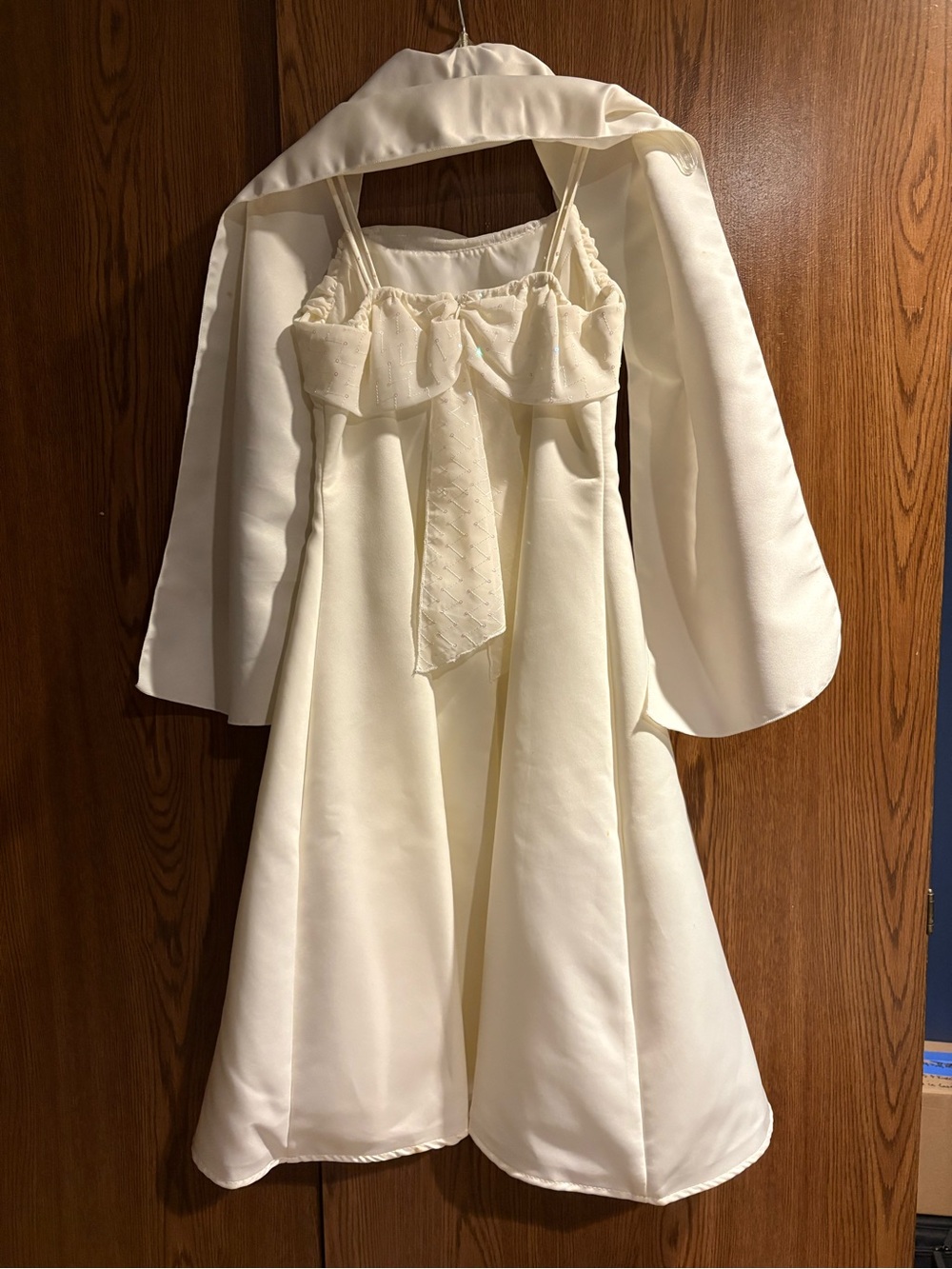 American Princess Ivory Satin Dress with Pale Pink Sequin Detail - Picture 2 of 7